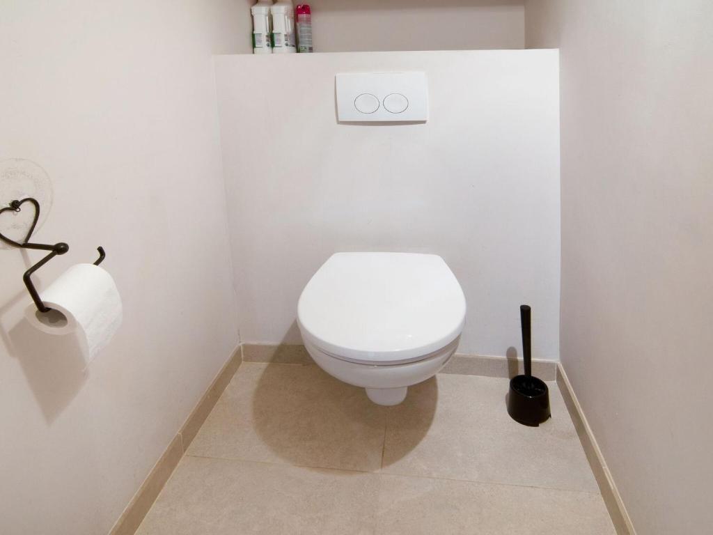 a white bathroom with a toilet and a roll of toilet paper at Holiday Home between Spa and Eifel Nature Park in Xhoffraix