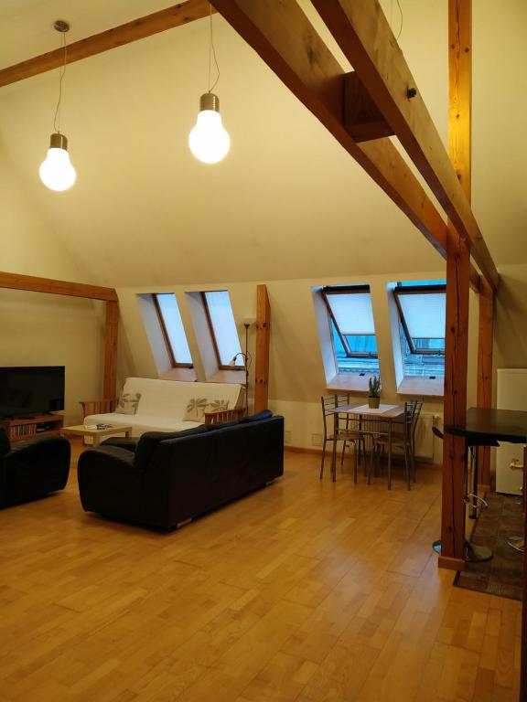 Гостиная зона в Sunlit Loft Apartment Riga