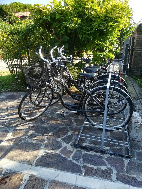 two bikes parked next to each other on a stone sidewalk at Casa Pianta in Cavallino-Treporti