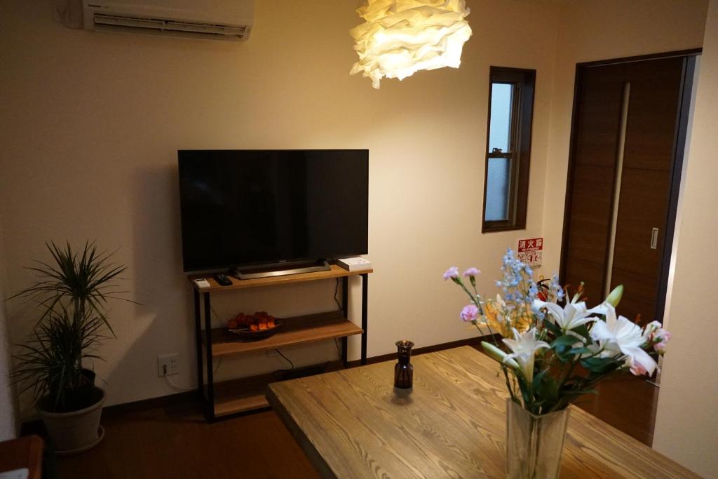 TV a/nebo společenská místnost v ubytování Auberge du Tanuki Noir Maison d'Hôtes