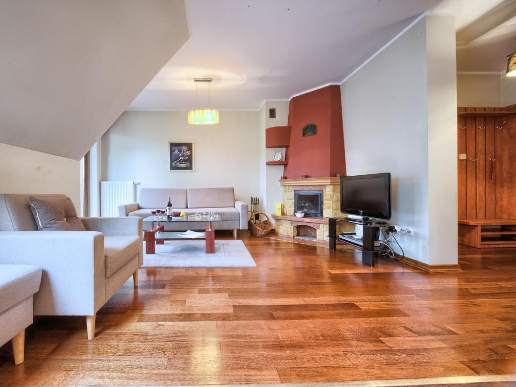 Televízia a/alebo spoločenská miestnosť v ubytovaní VisitZakopane - Amber Apartment
