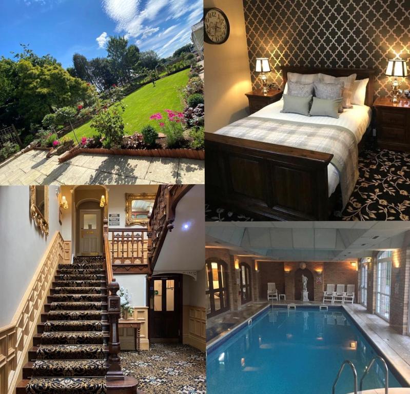 a hotel room with a bed and a swimming pool at Stone House Hotel ‘A Bespoke Hotel’ in Stone