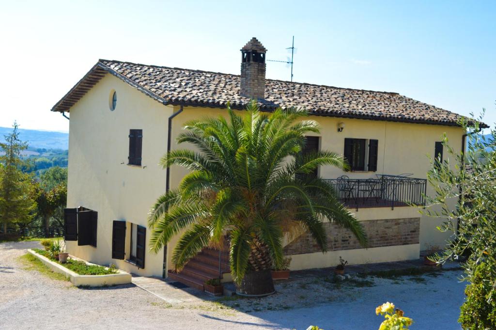 a house with a palm tree in front of it at Cardinal Girolamo in Montefalco