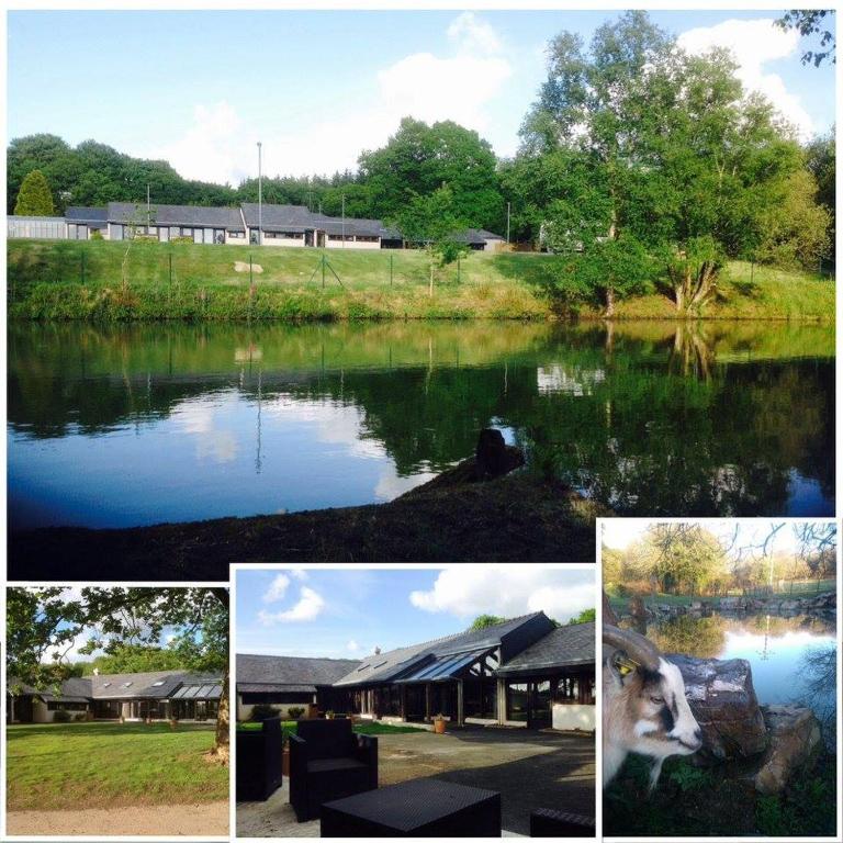 un collage d'images d'un lac et d'un bâtiment dans l'établissement DOMAINE DE KERIVIN, à Dirinon