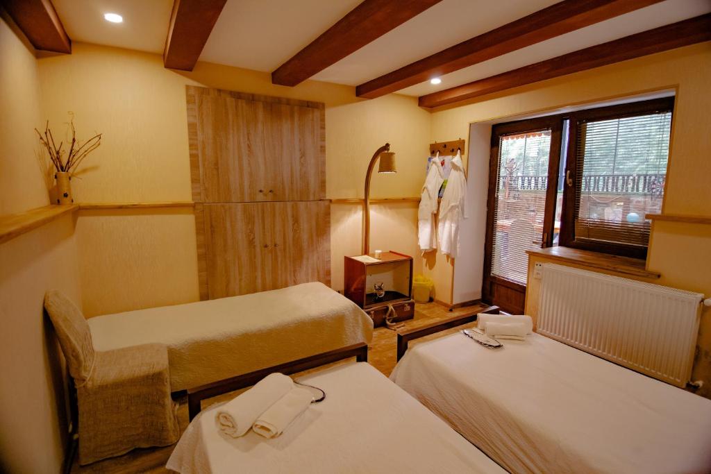 pokój hotelowy z 2 łóżkami i oknem w obiekcie Qilimcha's Guesthouse w mieście Telawi