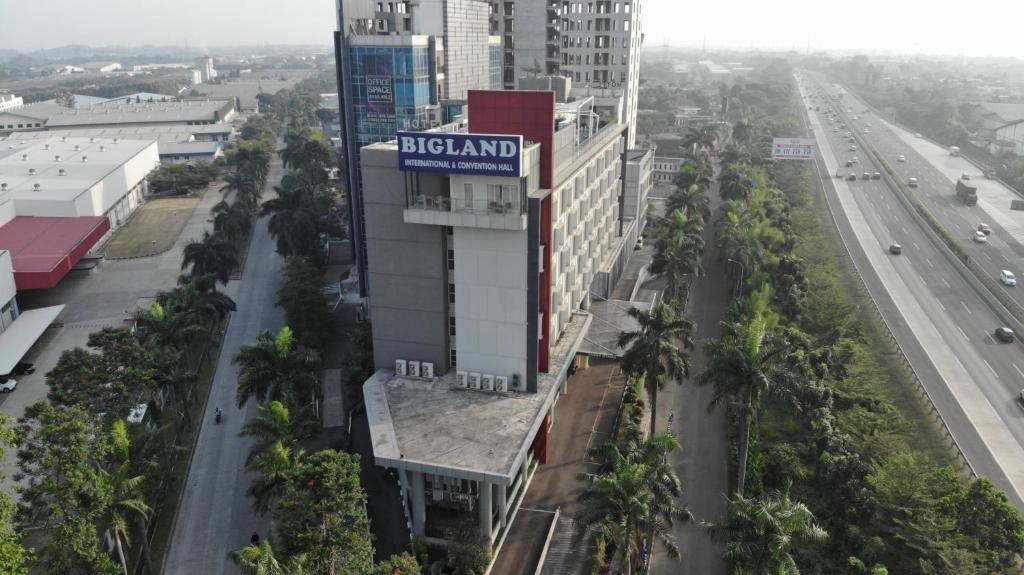 an aerial view of a building in a city at Bigland Hotel & Convention Sentul in Bogor