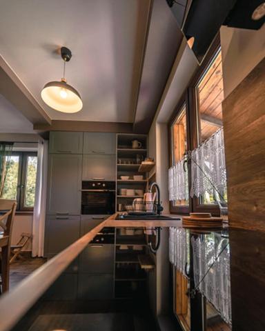 una cucina con lavandino e piano di lavoro di WANATÓWKA a Korczyna