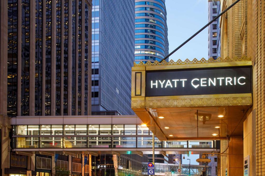 a sign for the hyatt centre in a city at Hyatt Centric Downtown Minneapolis in Minneapolis