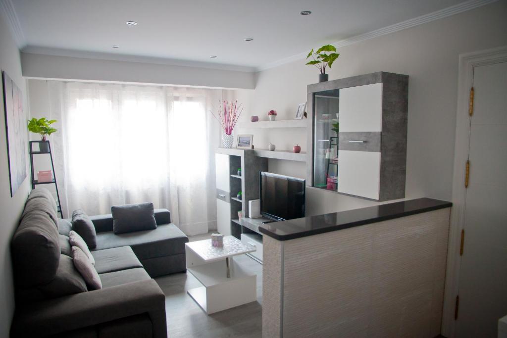 salon z kanapą i telewizorem w obiekcie Zubia Home Portugalete - Impecable- 3 min metro Bilbao w mieście Portugalete