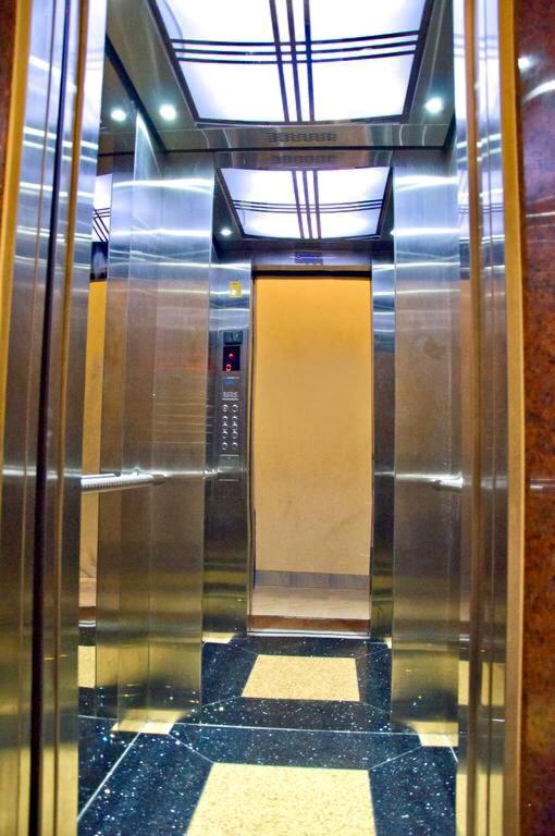 a elevator in a subway train with a hallway at Dong Bao Hotel in Chau Doc