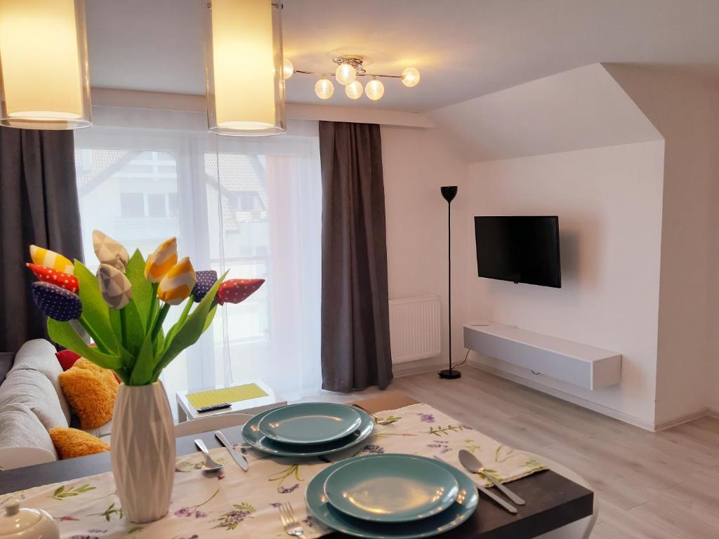 Televízia a/alebo spoločenská miestnosť v ubytovaní Apartamenty Asis