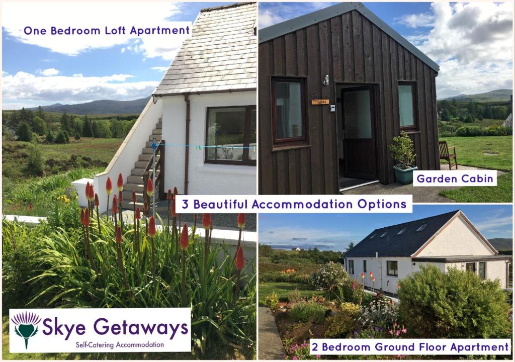 un collage de tres fotos de una casa diminuta en Skye Getaways Self Catering Accommodation, en Dunvegan