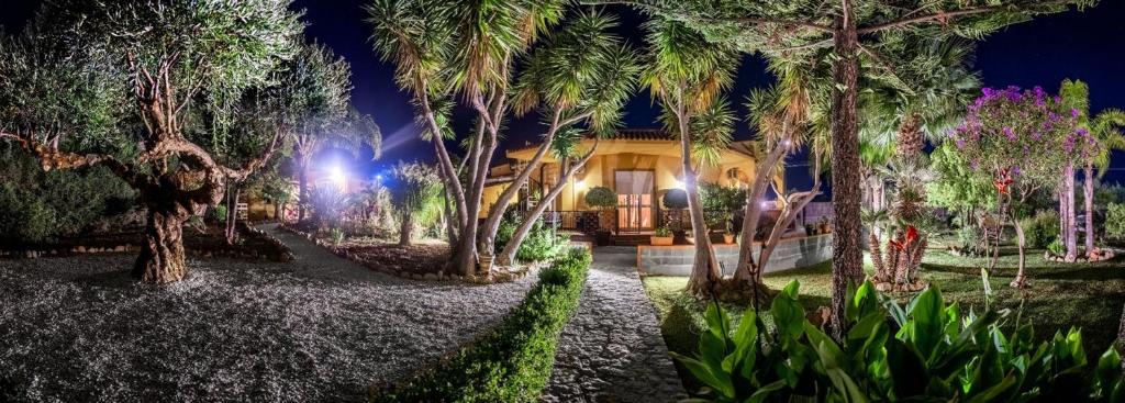 a house with palm trees in front of it at Villa Concordia in Villaggio Mosè