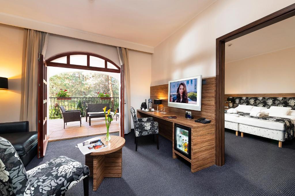 TV a/nebo společenská místnost v ubytování Bodrogi Kúria Wellness Hotel