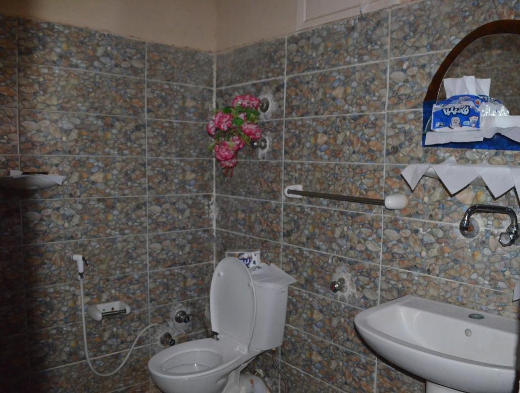 La salle de bains est pourvue de toilettes et d'un lavabo. dans l'établissement Mountain Camp Ali Khaled, à Siwa