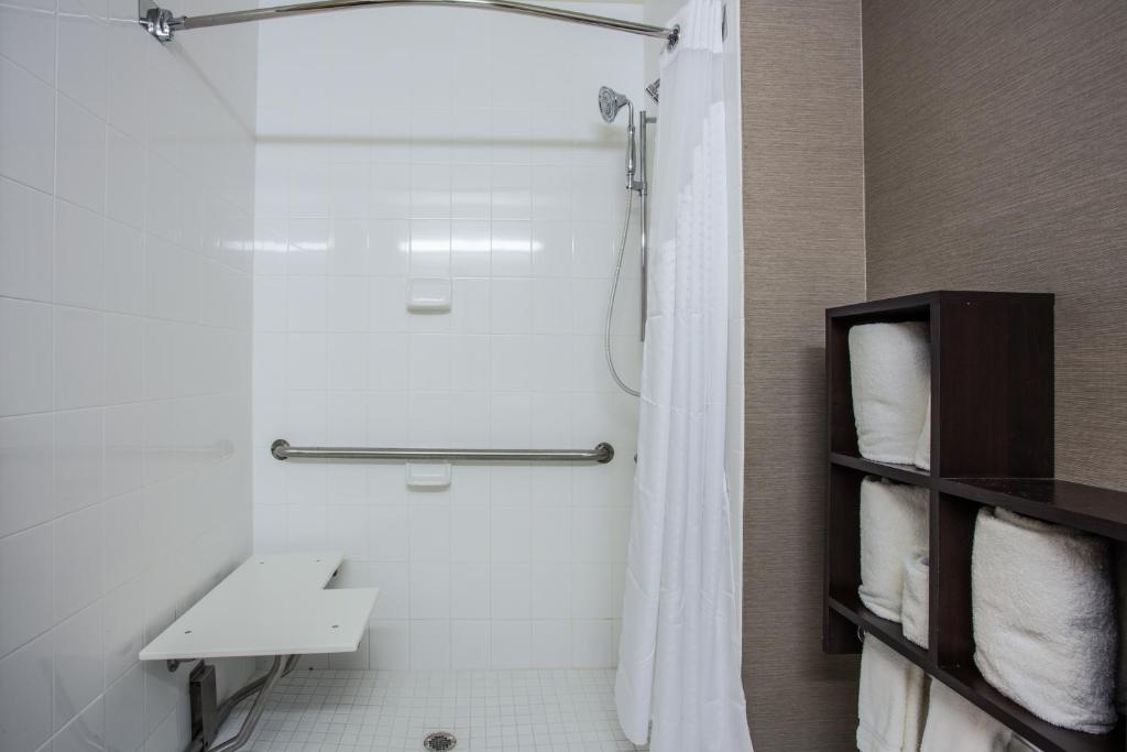 a bathroom with a shower and a sink at Holiday Inn Express & Suites Naples Downtown - 5th Avenue by IHG in Naples