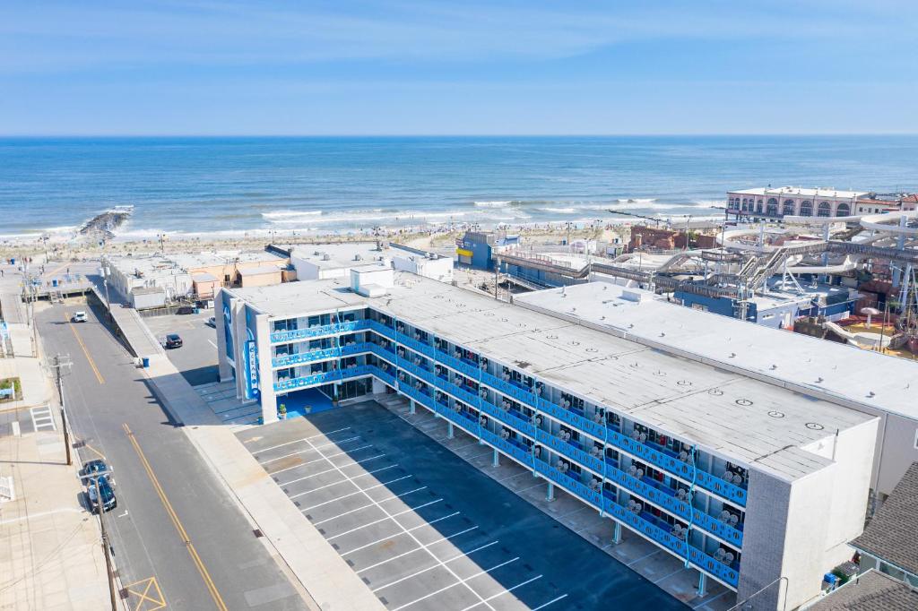 an aerial view of a building on the beach at Ocean 7 in Ocean City