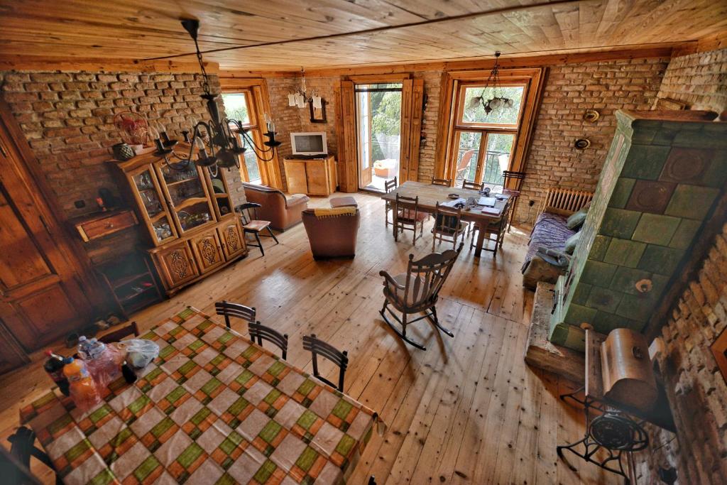 an overhead view of a living room and dining room at Vikend kuća Fruška Gora in Velika Remeta