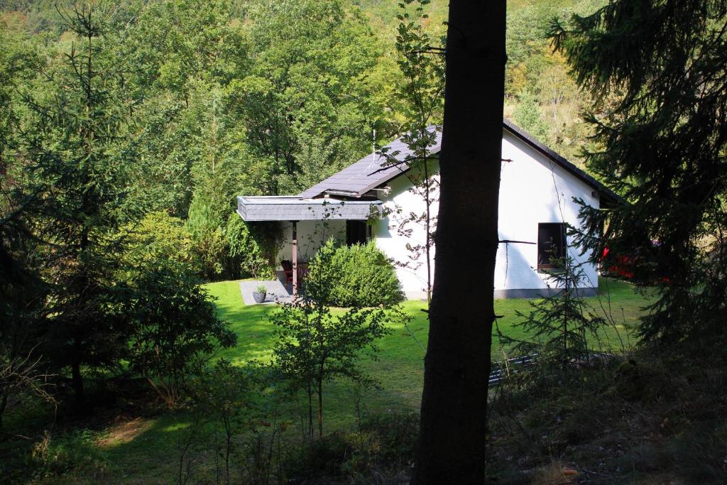 une maison blanche au milieu d'une forêt dans l'établissement Haus Haase, à Plettenberg