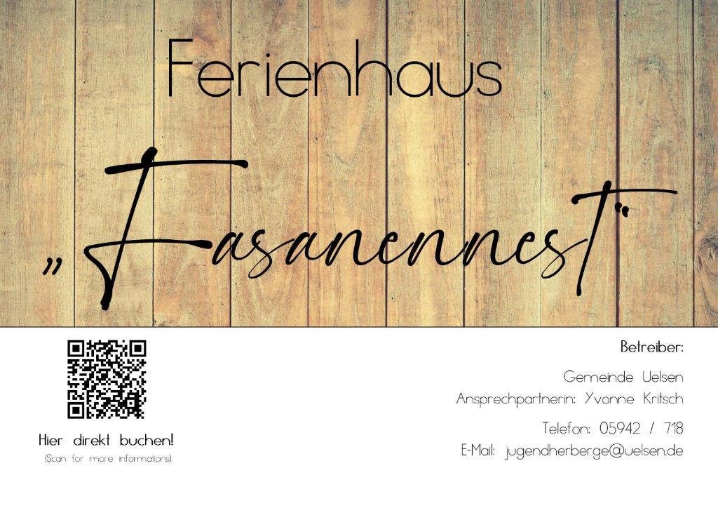 Certifikát, hodnocení, plakát nebo jiný dokument vystavený v ubytování Ferienhaus Fasanennest