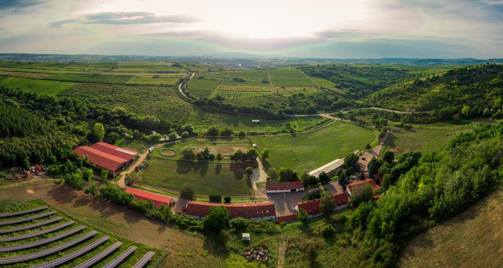 an aerial view of a building in a field at Mátyus Udvarház Kengyel Fogadó Eger in Eger