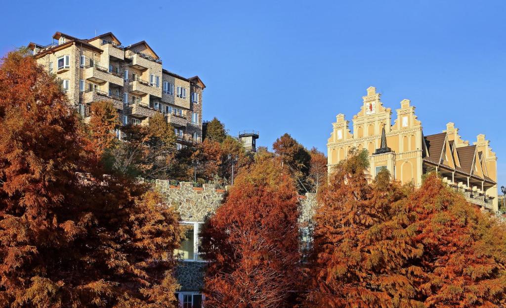 un edificio en la cima de una colina con árboles en Cingjing Florence Resort Villa en Renai