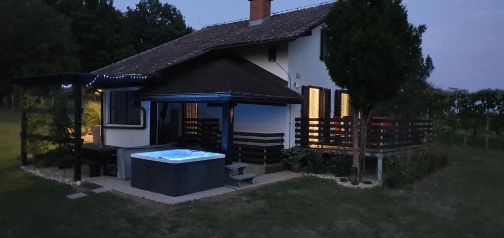 a small house with a hot tub in the yard at Holiday house VilAna in Puconci