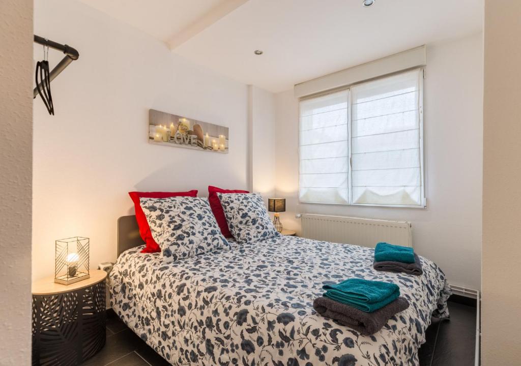 une chambre avec un lit et une fenêtre dans l'établissement Grünewald Colmar - Studio 2 pers - Parking, à Colmar