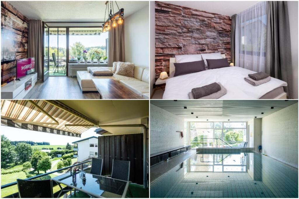 Katil atau katil-katil dalam bilik di Black Forest Schwarzwaldblick Indoorpool WIFI Natur Komfort