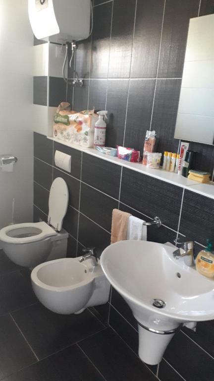 a bathroom with a toilet and a sink at Apartman studio in Vela Luka