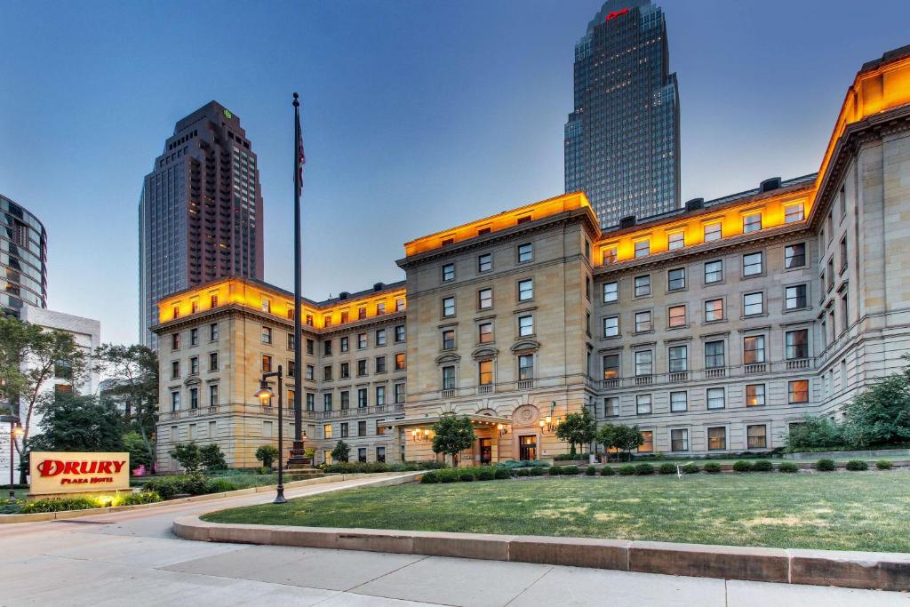 a building in a city with skyscrapers at Drury Plaza Hotel Cleveland Downtown in Cleveland