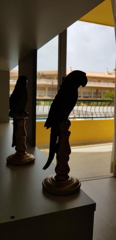 two statues of birds are sitting on a table at PLAYA LAS VISTAS LOFT in Los Cristianos