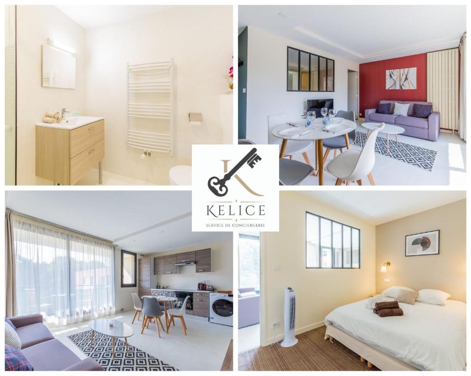 un collage de photos d'une chambre et d'un salon dans l'établissement Beau 2 pièces Evry Centre, Évry-Courcouronnes