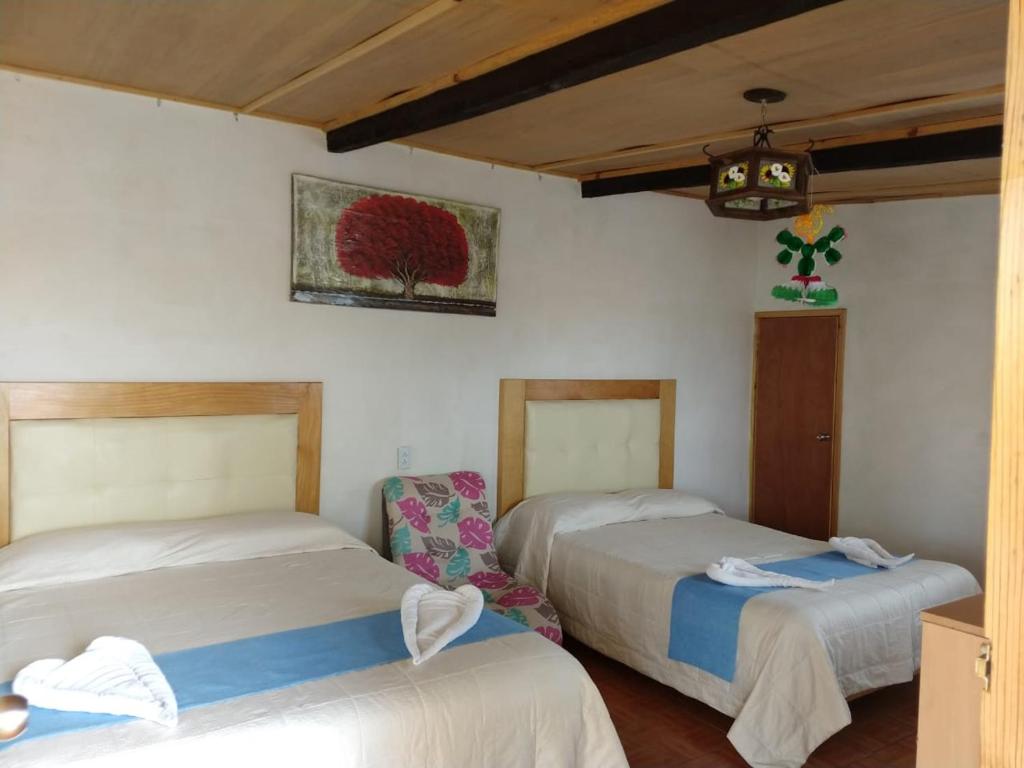 Letto o letti in una camera di Cabañas tipo habitación Planta Alta en Zacatlán