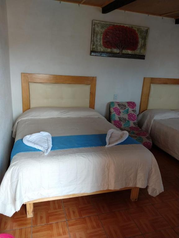 Letto o letti in una camera di Cabañas tipo habitación Planta Alta en Zacatlán