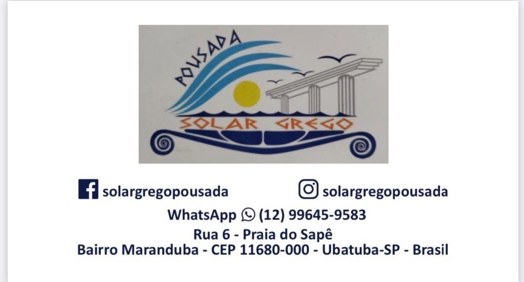 een etiket voor een product met een golf en de zon bij Solar Grego Pousada Ubatuba in Ubatuba