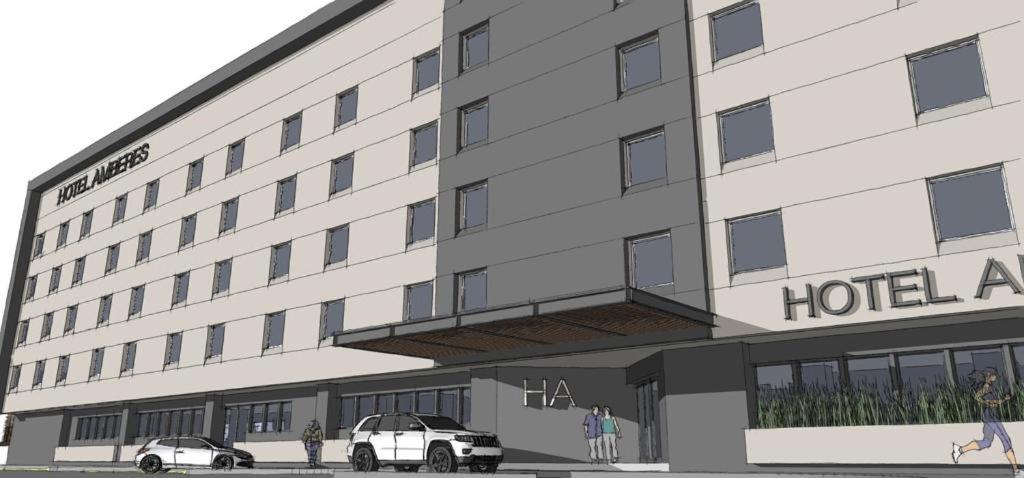 a rendering of a hotel building with cars parked outside at Hotel Amberes in Querétaro