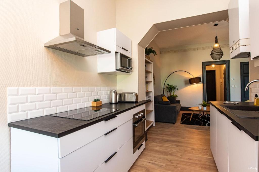 Dapur atau dapur kecil di Appartements Scaliger Jardin Wifi Proche Gare