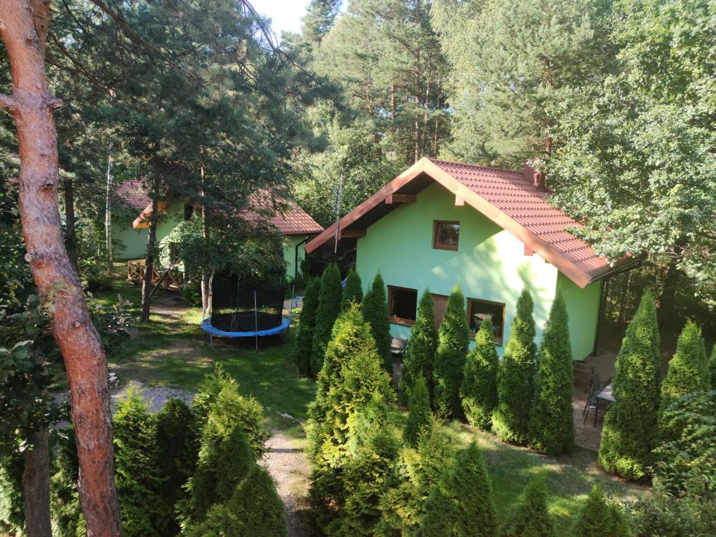 a house in a forest with trees and bushes at niezapominajka-jura in Niegowa