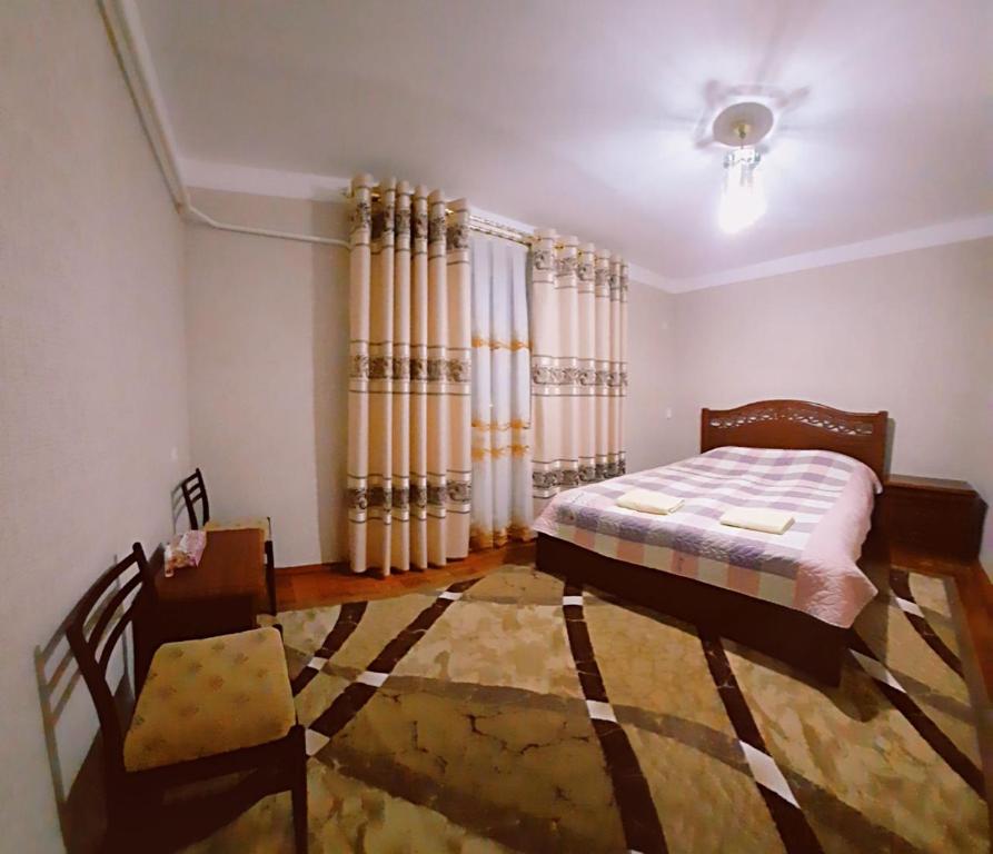 努庫斯的住宿－NUKUS GUEST HOUSE，一间卧室配有一张床和一把椅子