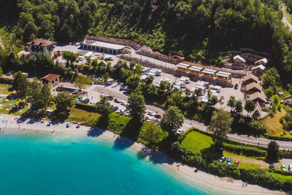 an aerial view of the resort and the lake at BEST LEDRO CAMPING in Ledro