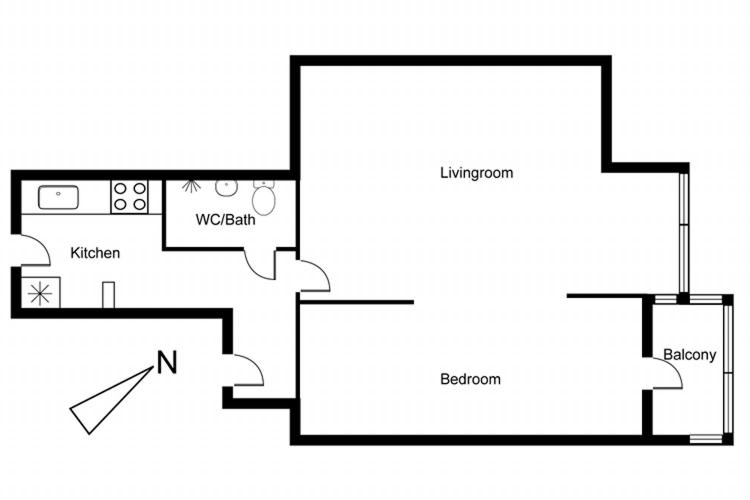 a black and white floor plan of a house at Stille og hyggelig lejlighed in Copenhagen