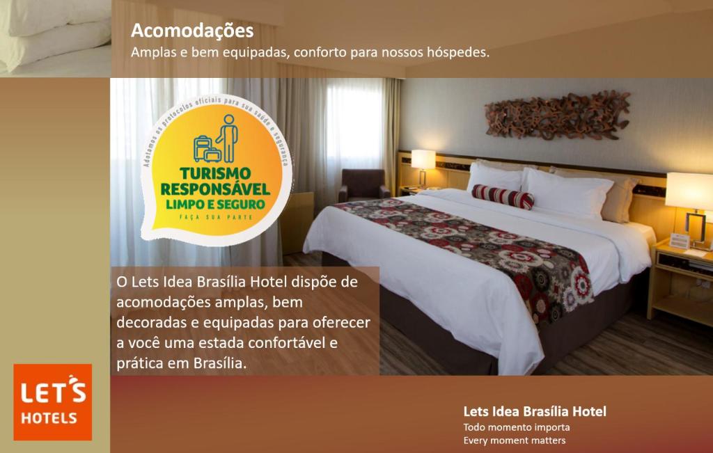 a hotel room with a bed and a television at Lets Idea Brasília Hotel in Brasília