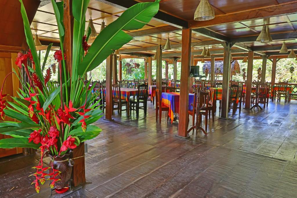 Restaurace v ubytování Las Guacamayas Lodge Resort, Selva Lacandona, Chiapas México