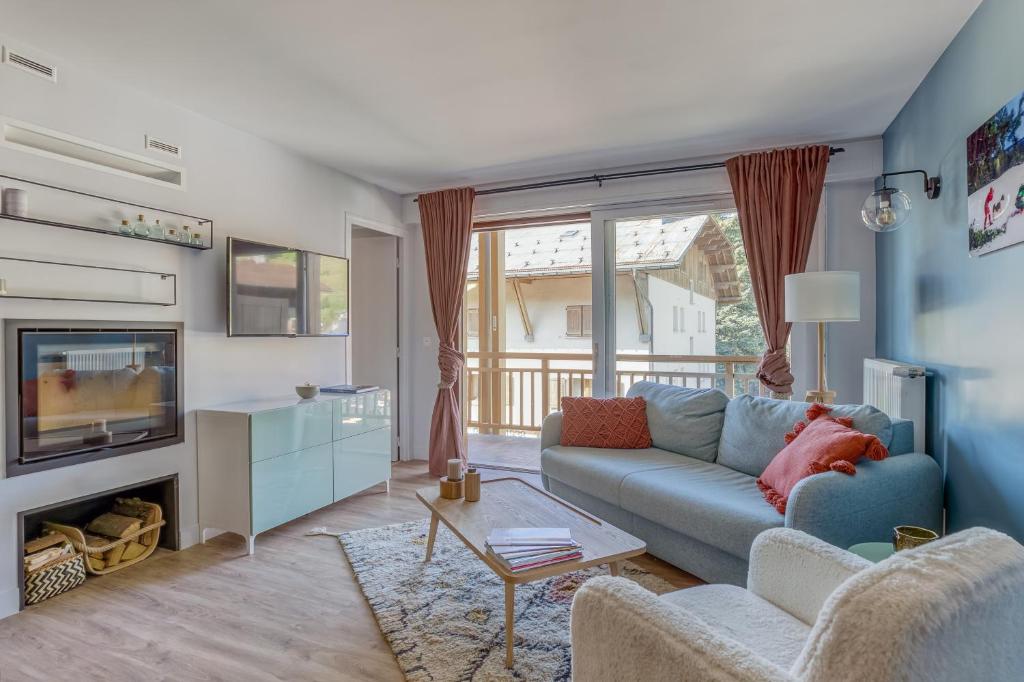 Χώρος καθιστικού στο Rare ! Appartement rénové dans le village piéton de Megève