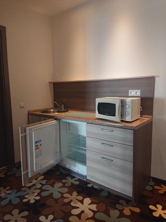 Kuchyň nebo kuchyňský kout v ubytování Algiro Hotel