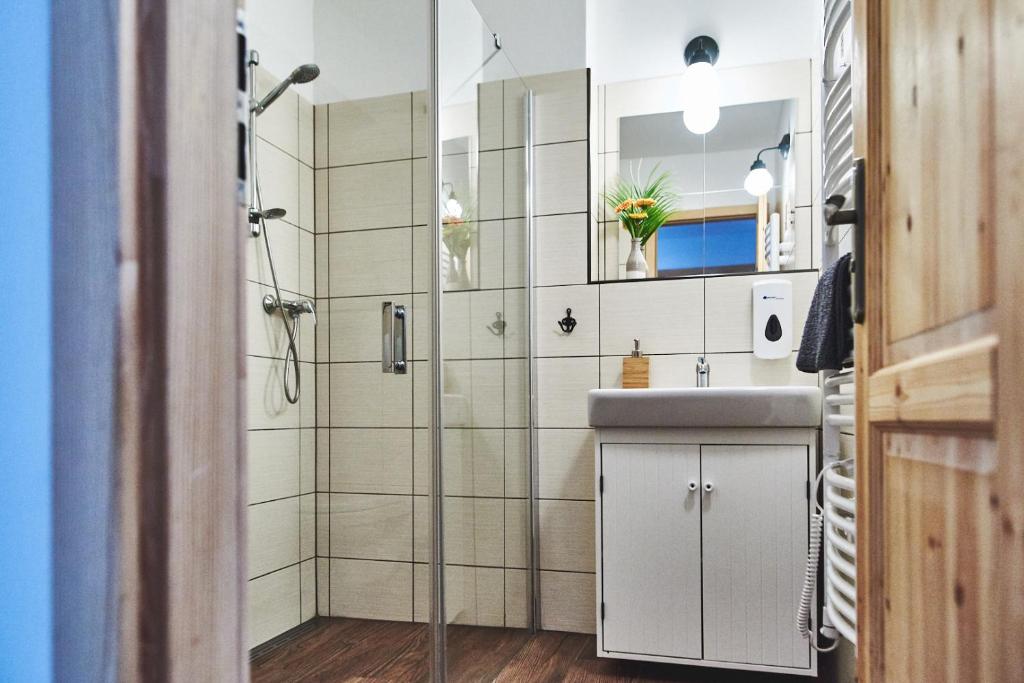 Kuchyň nebo kuchyňský kout v ubytování Apartmány Na Faře