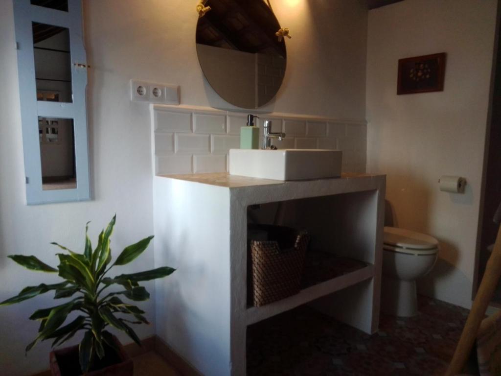 a bathroom with a sink and a toilet at La Puerta Azul in Bornos