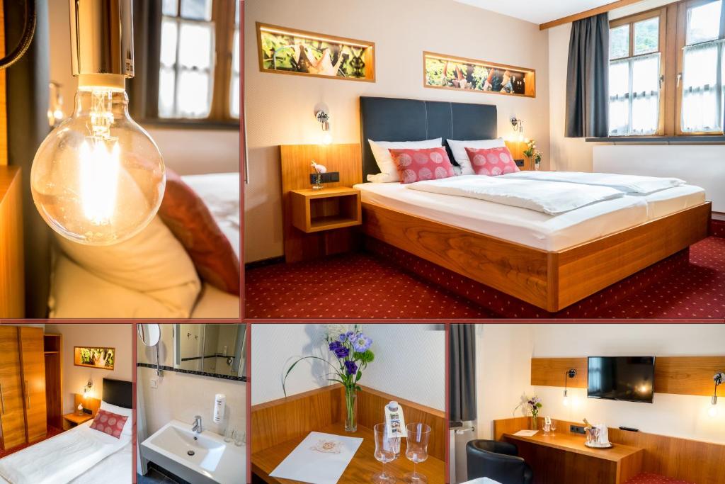 a collage of three pictures of a hotel room at Gasthaus Zur Krone in Großheubach