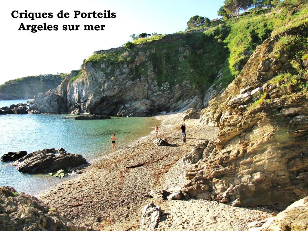 a group of people on a beach near the water at Maison Small Luxury ( planxa,suite,solarium,jacuzzi,pas de vis à vis) in Argelès-sur-Mer